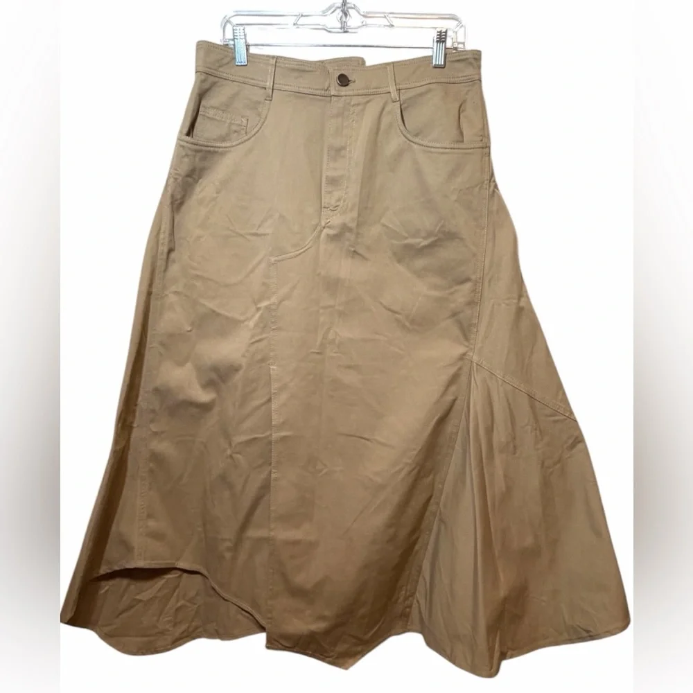 Zara NWT Asymmetrical Beige A- Line Midi Skirt with Front Slit Size L - Picture 3 of 12